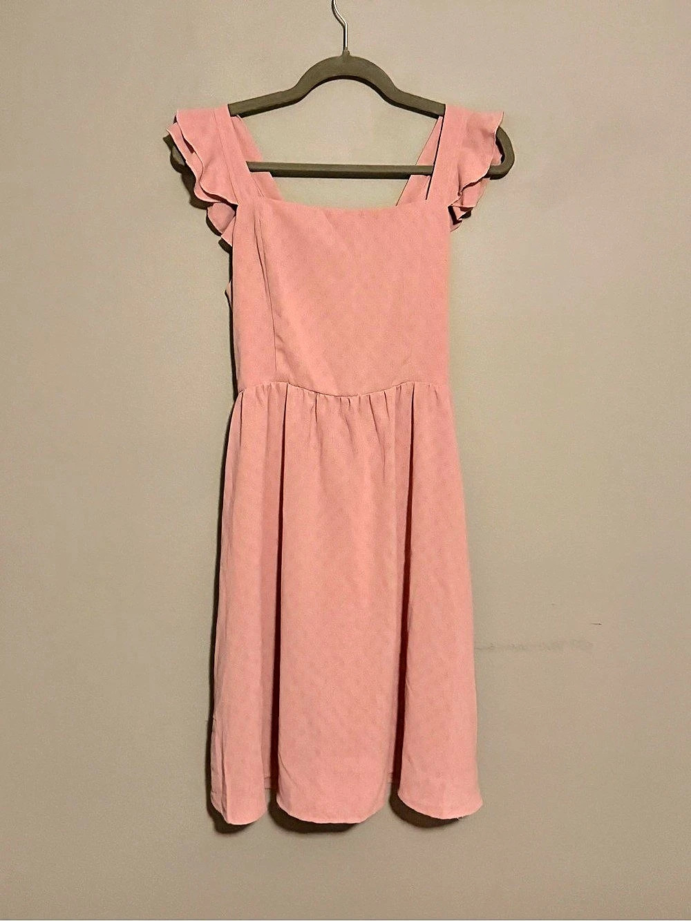 SHEIN Swiss Dot Tie Backless Ruffle Hem Dress Pink Large (8/10)